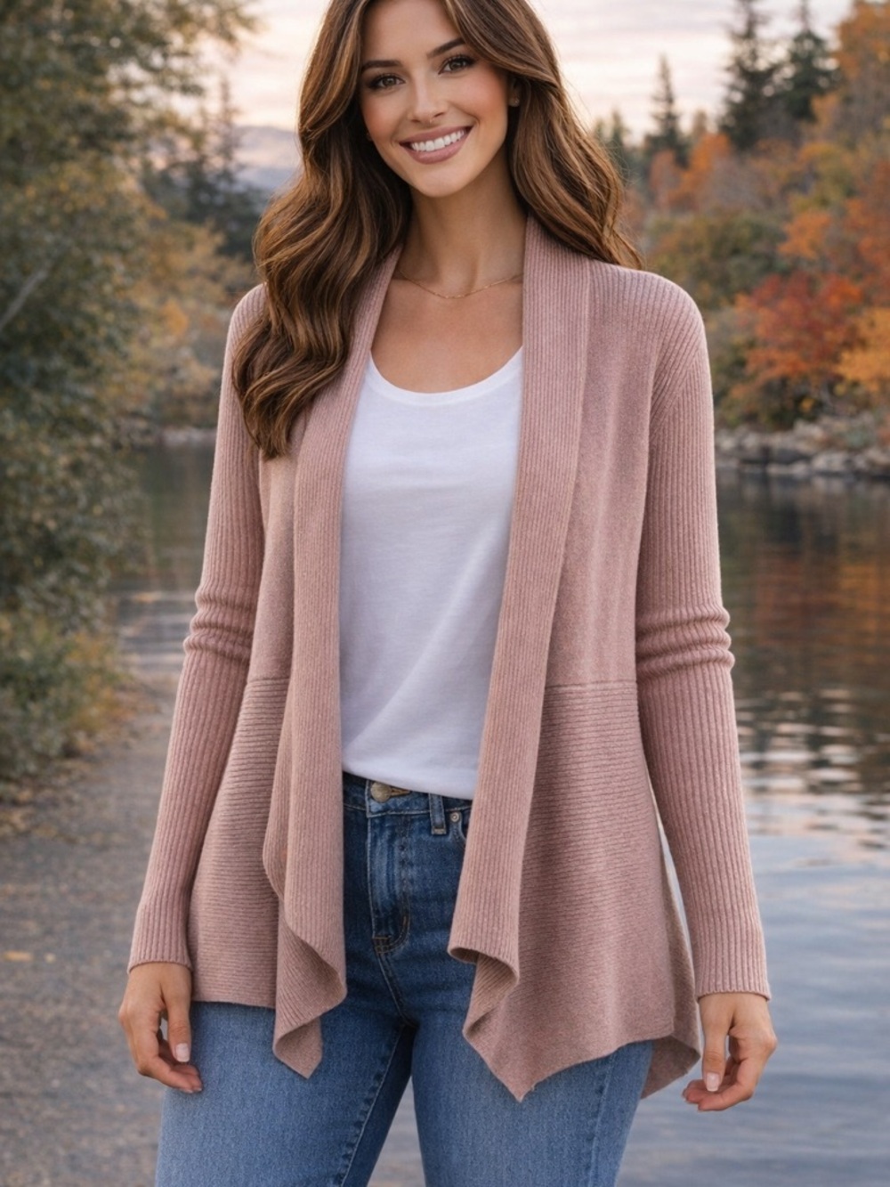 Christopher & Banks Open-Front Cardigan in Dark Tan